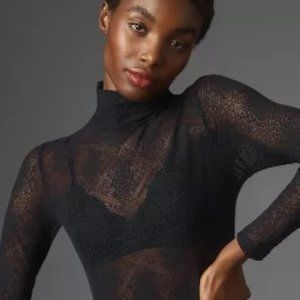 Anthropologie Sheer Lace Turtleneck in Black